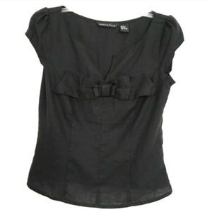 Marina Luna Shirt Linen Black Ruched Bow